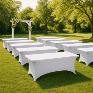 OKKFINE 4/6ฟุต ผ้าปูโต๊ะยืดหยุ่นสูง แบบสากล ยางยืด ผ้าคลุมโต๊ะวันเกิด ดำ ซักได้ ผ้าปูโต๊ะสี่เหลี่ยม งานแต่งงาน