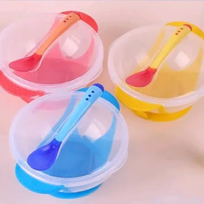 Set Mangkok Sendok Bayi Sensor Panas Anti Tumpah / Alat Makan Set bayi