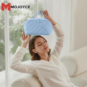 MOJOYCE Travel Makeup Bag Open Flat Puffer Makeup Pouch with Brush Compartment & Handle Portable Pouch Purse for Women and Girls