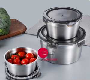 💕Ready Stock💕 SUS304 Steel Round Shape Lunch Box with Lid/ Microwave heated/ Food Container