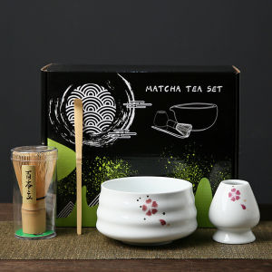 4PCS Japanese Tea Set Matcha Whisk Set Matcha Bowl Pouring Spout Bamboo Matcha Whisk Chasen Scoop