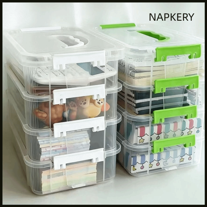 NAPKERY Nhiều lớp Hộp bút Di động Trong suốt Hộp tổ chức Bộ tổ chức bàn Có thể tháo rời Hộp nhựa Trường học
