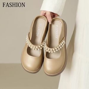 [Free Shipping] WomenS New Summer Thick-Soled Closed-Toe Slippers With Pearls