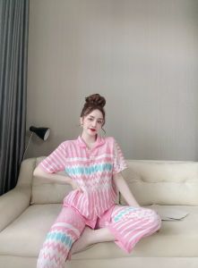 Set bộ Pijama tay ngắn quần dài lụa hàn Đồ mặc nhà họa tiết hoa xinh tiểu thư one size