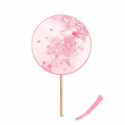 MERSANDIS Silk Material Chinese Round Hand Fan Long Handle Embroidery Design Ancient Tassel Dance Fan Chinese Style Round Shape Cheongsam Tang Suit Fan Dance Performance