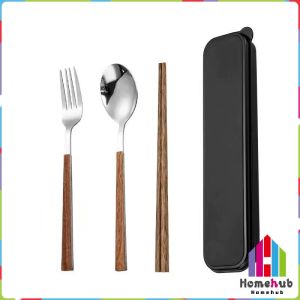 HB Portable 3 in 1 Chopsticks Spoon and Fork travel Creative Metal Cutlery Set Stainless Steel