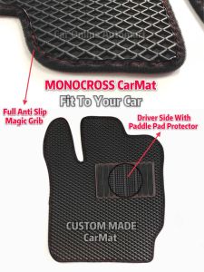 TOYOTA VIOS 2014-17 MONOCROSS TrapMat Car Mat Customize Car Floor Mat Black Base With Red Lining - (3 pcs) No SmellDurableWater Proof Anti Slip