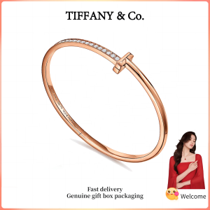 (New) Womens Fashion Bracelet rose gold T Narrow Hinged Bracelet with Diamonds Valentines Day holiday gifts