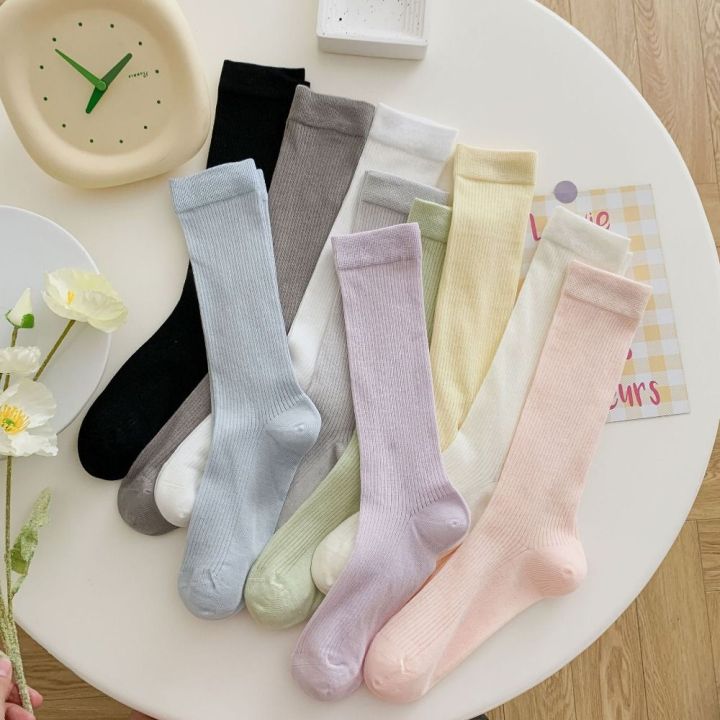 XIJING Stripe Candy Color Pile Socks Cotton Korean Balletcore Hosiery ...