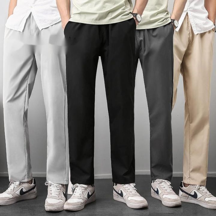 Korean Belt Suit Pants Men Fashion Solid Color Casual Dress Pants Men Loose Straight  Trousers Mens