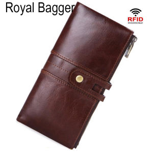 Royal Bagger Long Wallet Purse For Men Genuine Cow Leather Fashion Clutch Bag Handbag Cool Multifunction