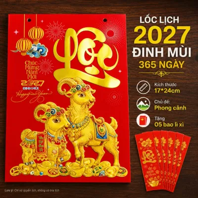 Lốc lịch xé 2027 kích thước 17 x 24cm chủ đề phong cảnh có ngày giờ hoàng đạo giấy bóng dày đẹp
