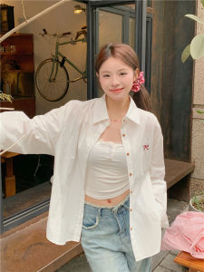 Korean Style Long Sleeved Blouses For Women Bow Embroidered Shirts