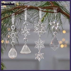 [Heartsbat] Xmas Tree Transparent Snowflake Hanging Ornaments Acrylic Pendant 2025 Christmas Decoration For Home Navidad Gifts New Year 2025