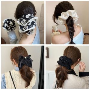 LIGHTER French Style Lace Scrunchies Large Bow Oversized Hair Ropes Fashion Ponytail Holder Women Hair Scrunchies Girls