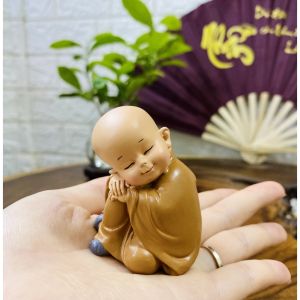 TƯỢNG CHÚ TIỂU ÁO NÂU Ngồi - Nằm Ngủ - Ngồi Thiền CAO CẤP Chú Tiểu Trang Trí Ô Tô Để Bàn Chú Tiểu mini