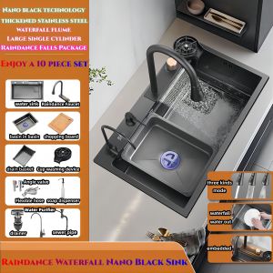 SSG kitchen sink SUS304 stainless steel sink with waterfall pull-out faucet sink home sink