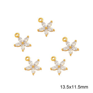 1PC แฟชั่นน่ารักดอกไม้ Charm 18K ชุบทองทองเหลือง Charm จี้ Zircon หินสำหรับ DIY สร้อยคอทำเครื่องประดับต่างหู