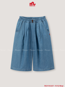 Quần Lửng Jean Giấy Bé Gái Riomio Cotton USA Cạp Paper Chun Trang Trí Cúc Gỗ Size 6/7–11/12 (25–45kg) RO1116