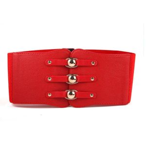 【SG 🚚】Women Pu Leather Cummerbund Wide Elastic Waist Strap With Metal Buckle Vintage Corset Belt
