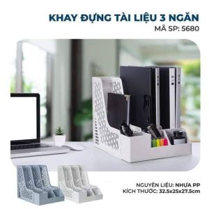 Khay đựng đồ văn phòng phẩm giá để tài liệu lưu trữ giấy tờ 3 ngăn kèm khay đựng bút Việt Nhật 5680