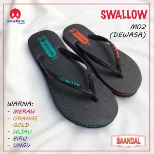 Sandal Jepit Swallow Hitam Polos M02 Pria Wanita Anak Karet Murni Anti Licin Karet Tebal (Harga Satuan)