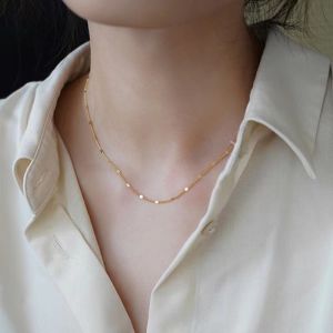S925 Sterling Silver Plated with Gold  Chain Necklace Girl Woman Glitter Design Extraordinary Simple Style Overlap the Collarbone Chain