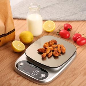 Digital Kitchen Scale Multi Function Food Weighing Scale 0.1g to 5kg Stainless Steel Measuring Scale (Free Batteries)