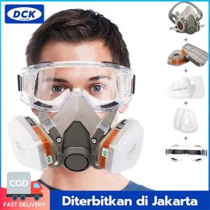 7-in-1 Masker Gas 6200 Masker Debu Perlindungan Filter Uap Beracun Respirator Setengah Wajah Respirator Setengah Wajah