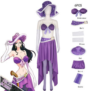 Anime One Piece Nicole Robin cosplay bikini swimsuit set Halloween carnival cosplay costume hat