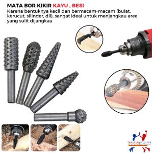 Mata Bor Kikir Ukir Kayu Set 5 Pcs Penggiling Kayu Milling Power Rotary Milling Hole