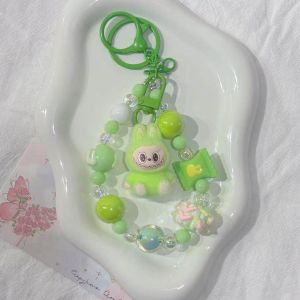 Creative Cartoon LABUBU Beaded Phone Chain Keychain Female Backpack Pendant Couple Car Keychain Hanging Gift