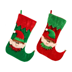Cartoon Elf Christmas Stockings Ornament Candy Gift Bag Christmas Hanging Socks For Tree Fireplaces Decoration