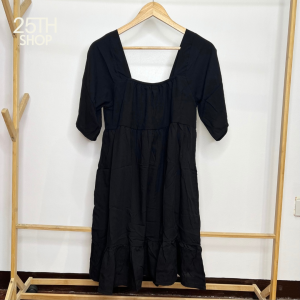 Challis Loose Sleeve Short Dress with TWO Side Pockets Womenswear Casual Wear Knee Length Dress