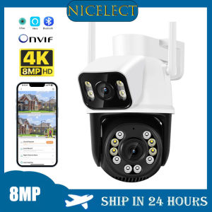 Nicelect Camera IP Wifi PTZ HD ống kính kép 4K 8MP Camera Alexa ngoài trời chống thấm nước Màn hình kép AI phát hiện con người đầy màu sắc Camera CCTV An Ninh Gia dụng không dây âm thanh nhìn trong đêm ứng dụng icsee Pro