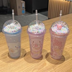 450ml Sanrio Kuromi My Melody Plastic Water Bottle Water Cup with Straw Simple Large Capacity Portable Cup Cartoon Ice Suction Cup