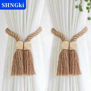 SHNGki 2 cái từ tính bằng gỗ tua cửa sổ Rèm Rèm holdbacks phòng tắm Rèm phụ kiện trang trí nội thất Rèm khóa