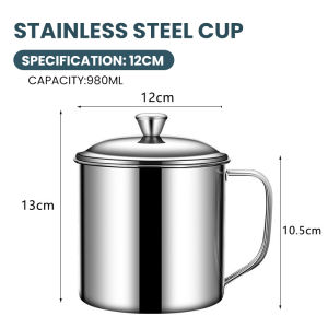 Food Grade Stainless Steel Mug with Lid & Handle – Thick Metal Tumbler for Coffee Tea Water Office School Camping Reusable