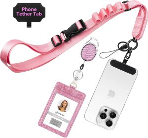 Azrra Phone Lanyard Crossbody with Retractable Badge Holder & Phone Tether    Adjustable Universal Lanyard for Phone Keys ID Card Holder Sunglasses Accessories Travel Anti-Drop & Theft Grey