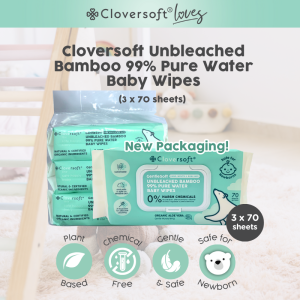 ❤️ Cloversoft Official 99% Pure Water Unbleached Bamboo Organic Baby Wipes [70 sheets]