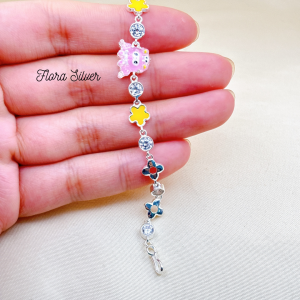 FLORA 0698L - Set bạc ta dây chuyền lắc tay hình Kuromi màu tím dành cho bé gái