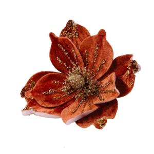 Glittering Poinsettia Flower with Stem Elegant Fabric Christmas Tree Toppers Decoration For Busy Families