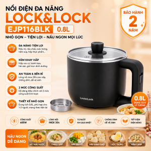 Nồi Điện Đa Năng LocknLock EJP116BLK 0.8L Chính Hãng – Kèm Khay Hấp Công Suất 600W Nồi Mini Đa Năng