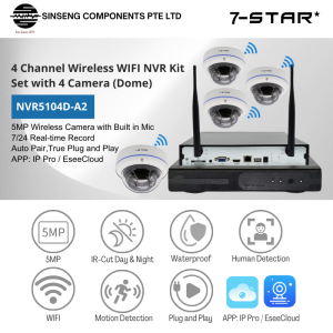 7-STAR* 5MP Wireless 4CH NVR Kit CCTV Dome IP Camera Set with Built in Mic (2.8mm Lens) APP:IP PRO/EseeCloud Model:NVR5104D-A2