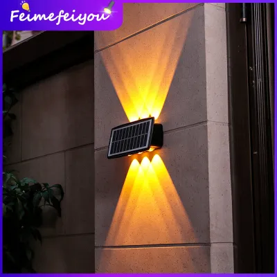 LED Solar wall light outdoor super bright waterproof automatic Garden Lights Up And Down Luminous Automatic Solar LED Fence lamp rechargeable for garden path courtyard walkway Landscape lighting