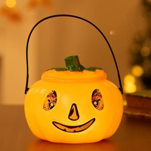 NCNC(OKDEALS01) with Cover Halloween Pumpkin Lantern Trick or Treat Handheld Pumpkin Bucket Cute Plastic Halloween Candy Can Halloween Decor Supplies