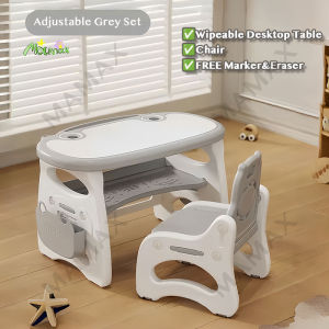 【SG Stock】Kids Cute Hippo Multifunctional Adjustable Study Table + Chair Set With FREE Marker& Eraser★Wipeable Drawing Tabletop✅Premium Quality✅Fast Delivery✅