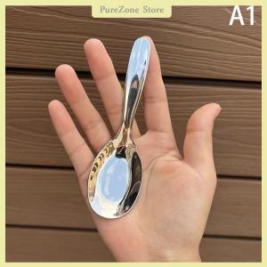 [PureZone] Stainless Steel Round Spoon Net Red Golden Dinner Long Handle Stirring Dessert Spoons For Kitchen Accessories Gadgets