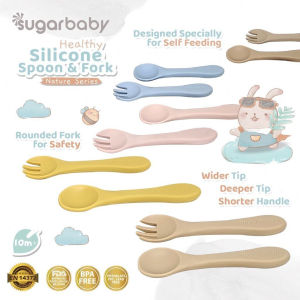 Sugar Baby - Perlengkapan MPASI Bayi Healthy Silicone Bowl Spoon & Fork Silicone Bib Silicone Plate (Nature Series)