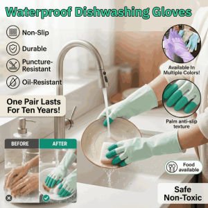 Multifunctional Waterproof Household Gloves Durable Thick Dishwashing Gloves Non-Slip Cleaning Gloves for Kitchen Bathroom